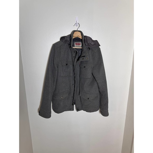 Levi's Men's winter Hooded Grey Jacket‎ military style Size Small - Picture 1 of 9